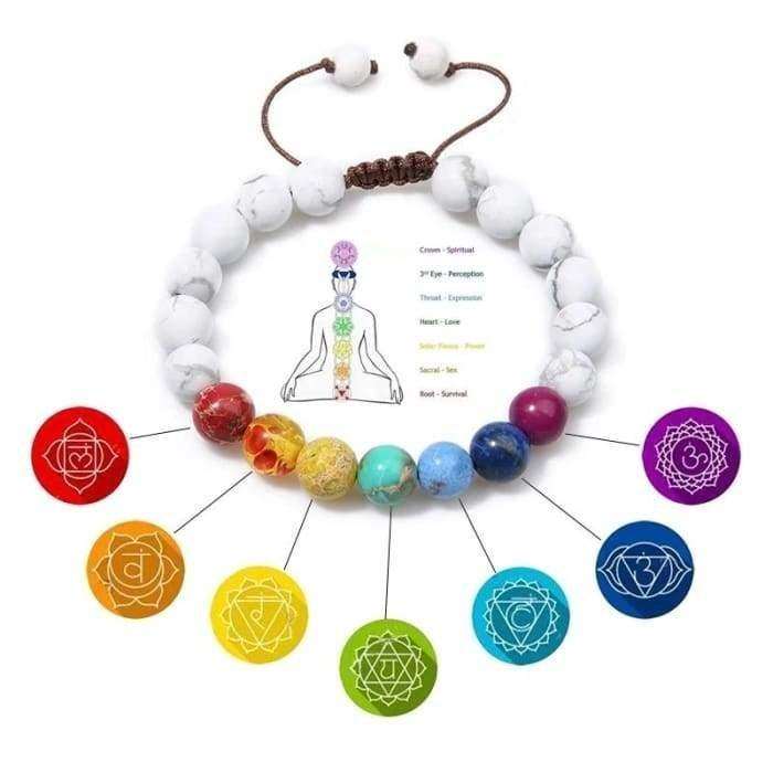 7 Chakra and Healing White Stone Braided Bracelet